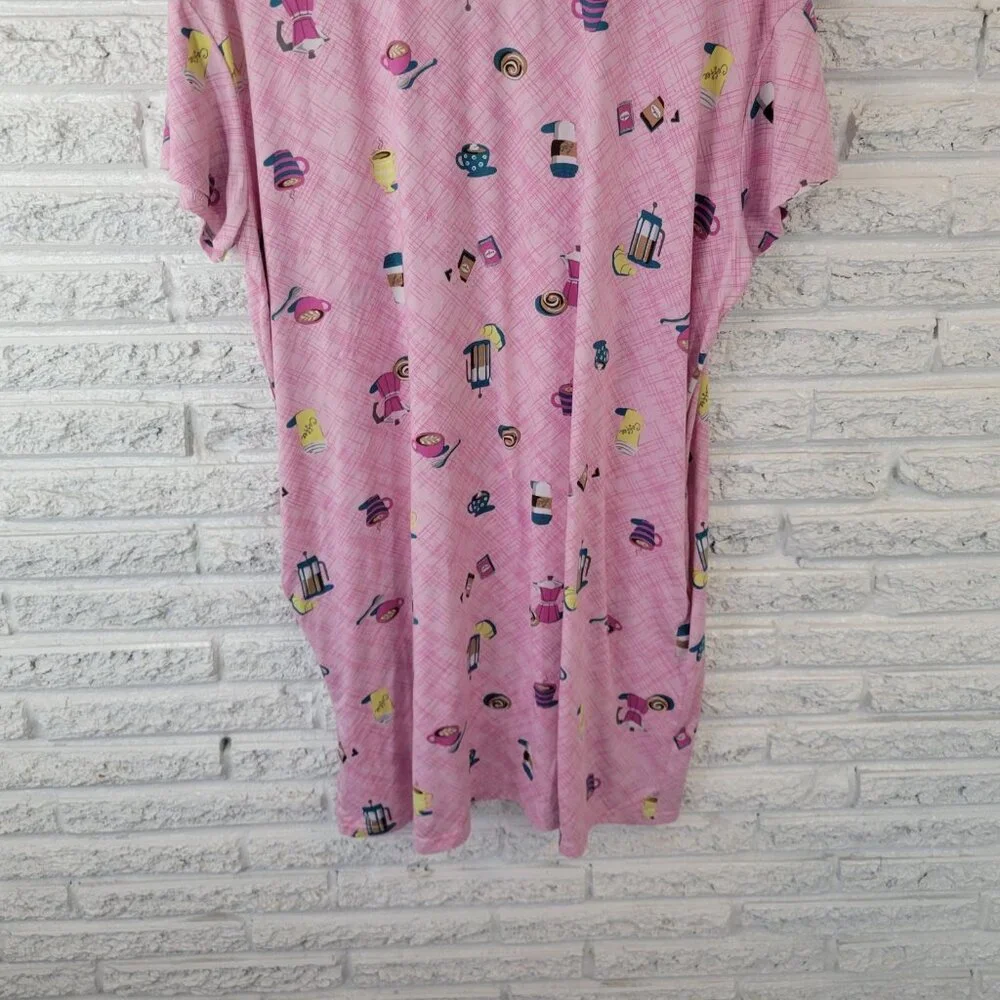 Joyspun Womens L/XL Pink French Press Coffee Pajama Top Nightgown Sleep NOV46E